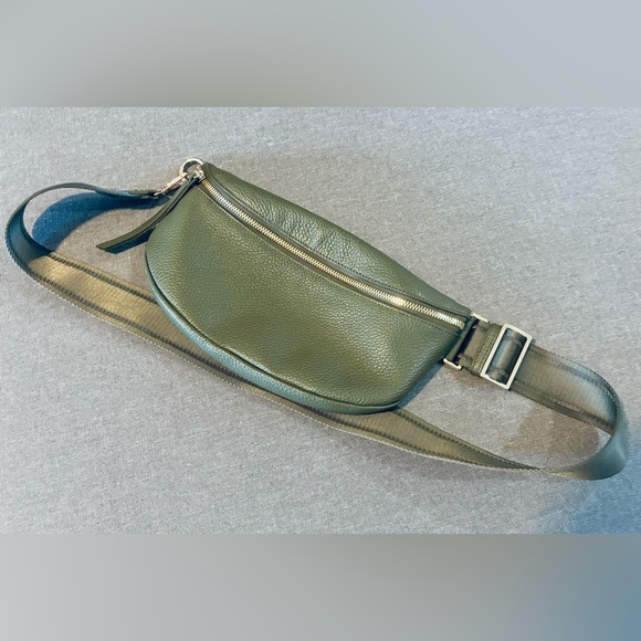 Quince Pebbled Italian Leather Olive Green Belt Bag - Picture 9 of 13